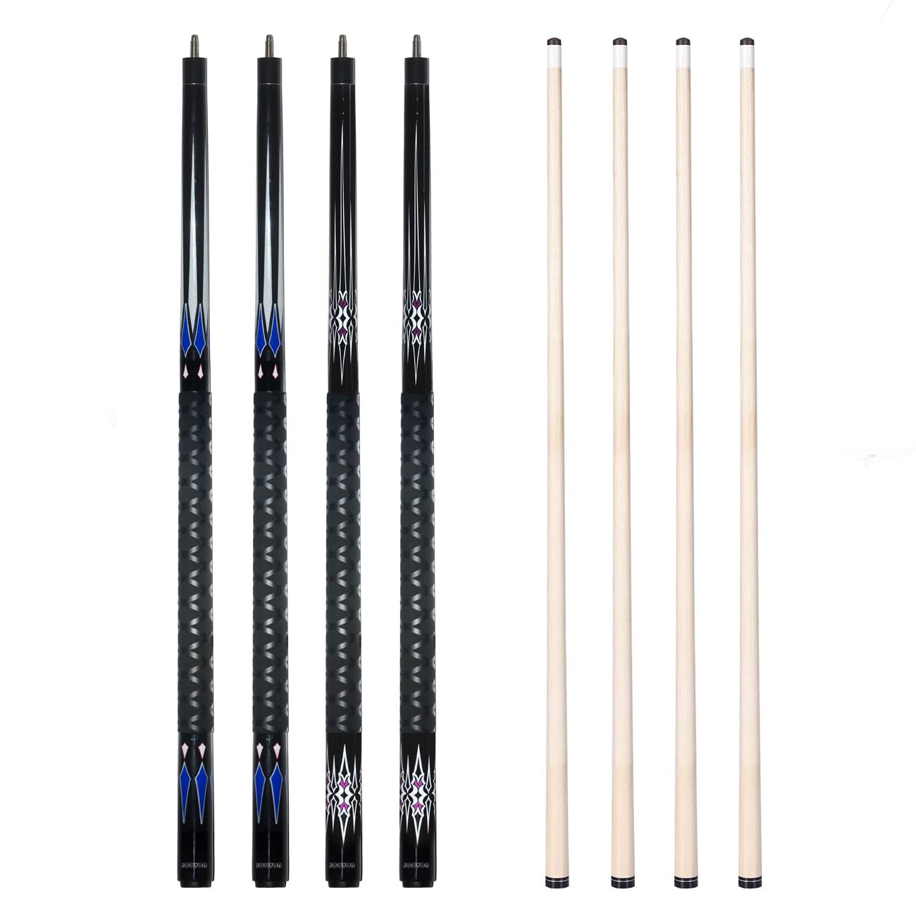 Joovon New Pool Sticks Set of 4 and Pool Cue Set of 2 with 13mm Cue Tip 58" Pool Cue with Rubber Anti-Skid Sleeve