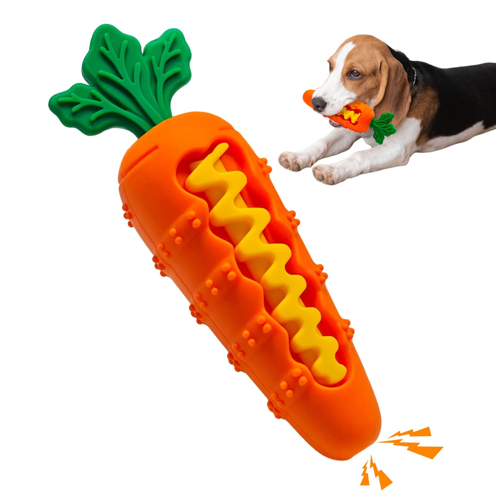Pawvita Carrot Dog Toy That Lasts | Silicone & Natural Rubber Squeaky Chew Toy | Dental Teeth Cleaning | for Small & Medium Dogs