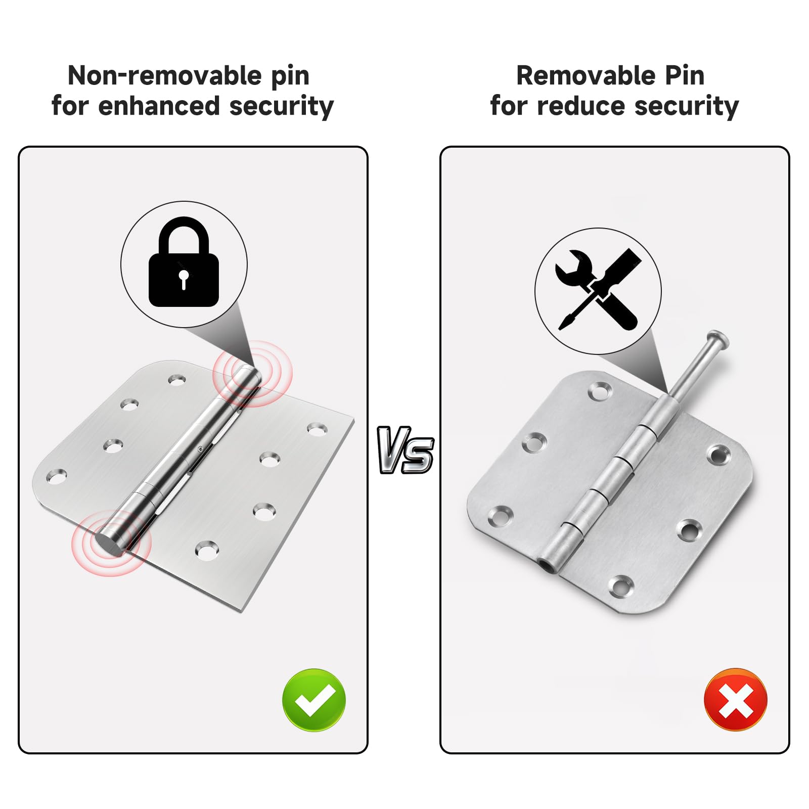 Paquete de 3 bisagras de puerta de acero inoxidable de 4 pulgadas, bisagras resistentes de 4 x 4 pulgadas, bisagras de puerta con rodamientos de bolas con esquinas cuadradas y redondas para puertas