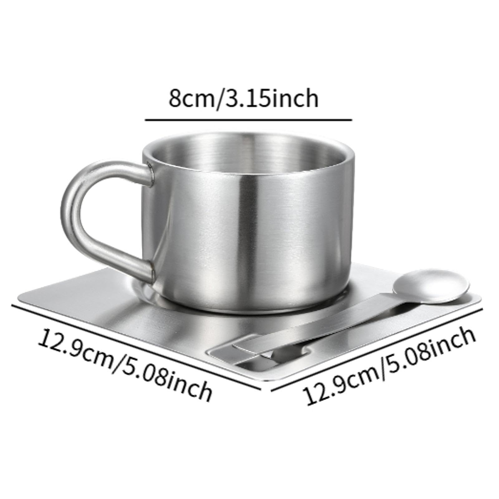 Juego de Tazas de Café de Acero Inoxidable, Taza de Espresso, Plato para Servir Multifuncional