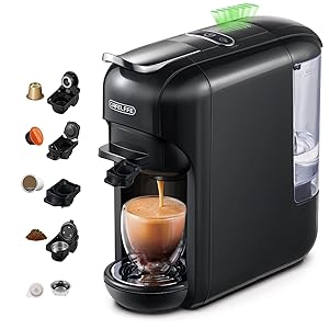 Cafelffe - Cafetera de cápsulas individuales MK-606 5 en 1 (19 barras, máquina de espresso caliente/frío, compatible con las cápsulas K-Cup/NES Original/DG/44 mm ESE y café molido, 7 niveles de agua