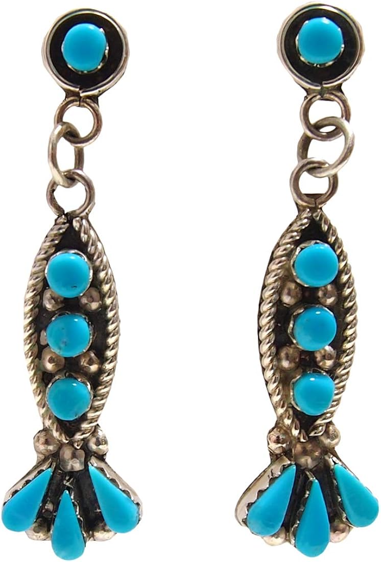 (インディアンジュエリー) INDIAN JEWELRY ZUNI ズニ Lynnette Laate ターコイズ ペティットポイント シルバー  ピアス (ターコイズ (トルコ石)) [並行輸入品]