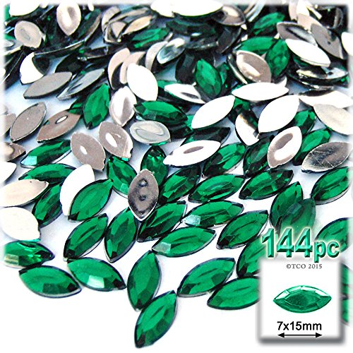 144pcpc Rhinestones Eye Shaped (Navette) 7x15mm Flatback Emerald Green EGR