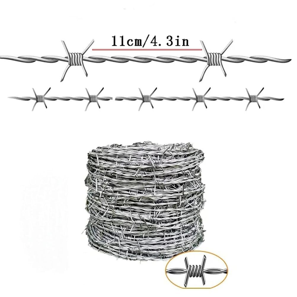 Alambre de Espino 200m, Rollo de Alambre de Púas Galvanizado, Anti-Robo Alambre Espino para Balcón, Jardín, Bate de Béisbol O Artesanías
