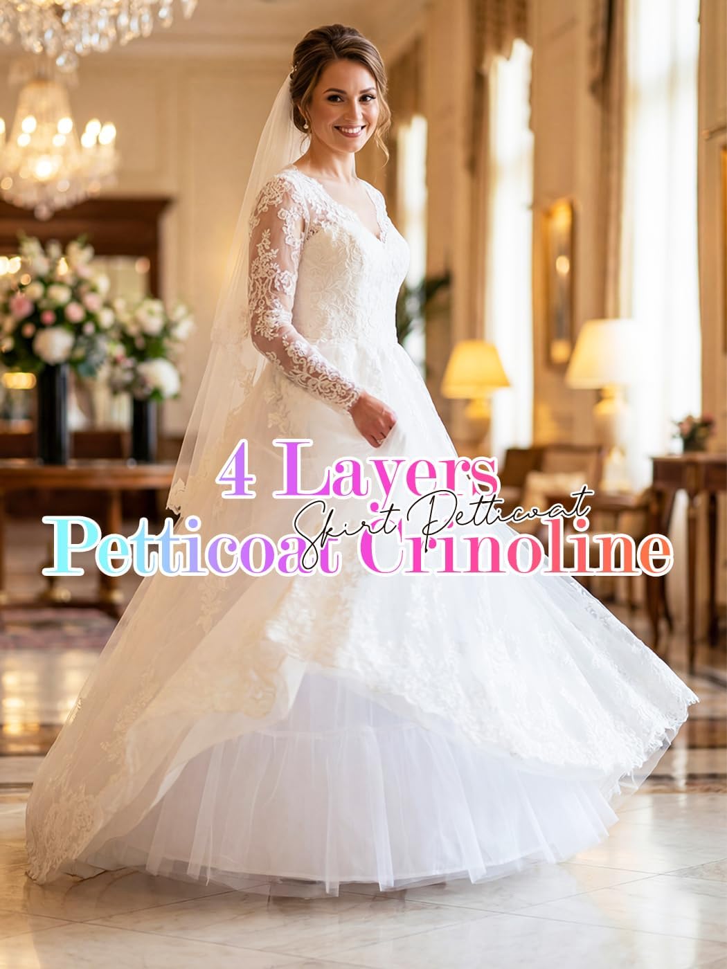 Urieo Hoopless Petticoat Crinoline A-line Slip Underskirt for Wedding Dress