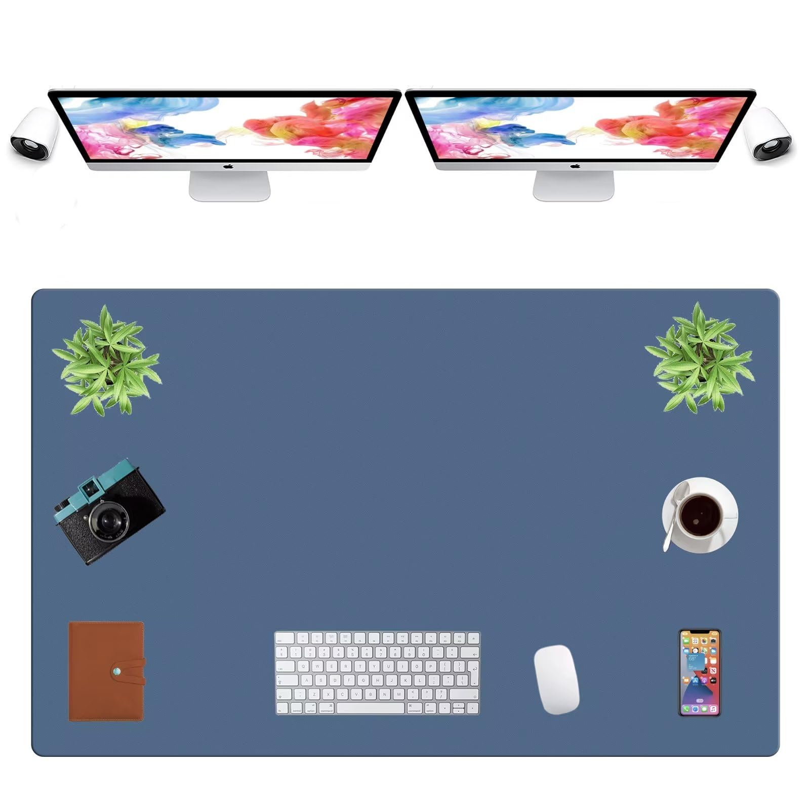 LL-COEUR Extra Large PU Leather Desk Mat Large Mouse Pad XXL Waterproof Table Mat Office Laptop Writing Pad (47.2 x 29.5 inch, Azure Blue)