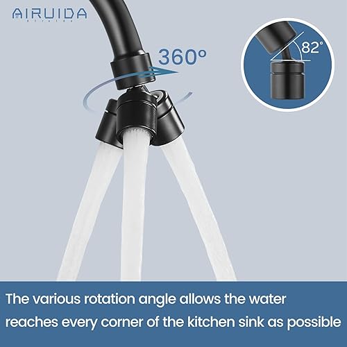 Vista 59 de Airuida Grifo de cocina de montaje en pared con rociador, grifo de fregadero de cocina montado en la pared, asas dobles cruzadas, boquilla giratoria