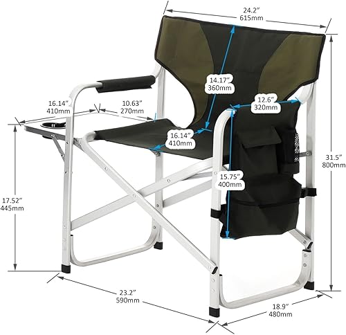 Miniatura 2 de Silla de campamento de gran tamaño con mesa auxiliar y bolsillo, portátil, ligera, plegable, silla de director para exteriores, para campamento,