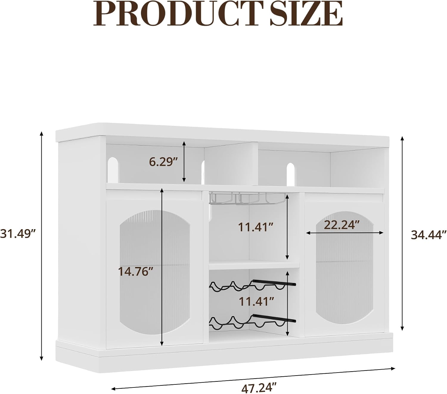 Wine Cabinet Sideboard Buffet with Led Lights White Bar Wine Racks with Glass Holder, 2 Glass Doors, Adjustable Shelves for Kitchen, Dining Room, Living Room,47.25" x 15.55"