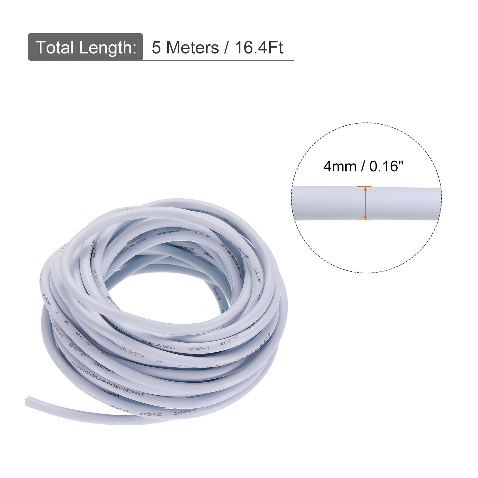 MECCANIXITY 22AWG Electrical Wire 2 Conductors 16.4Ft Power Cable Flexible Extension Signal Cable White for LED Strips Lamps Lighting Power Supply