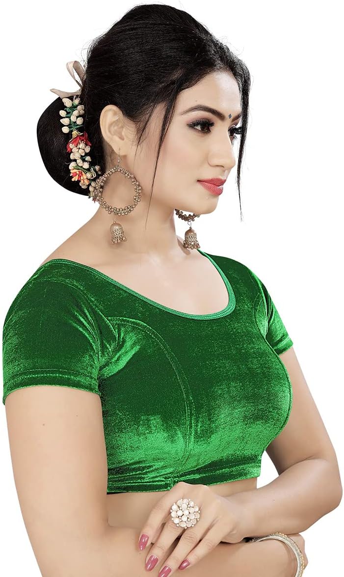 themilestocks Women's Velvet Blouses Readymade Gold Stretchable Saree Crop Top Choli Free Size Sparkling - Image 4
