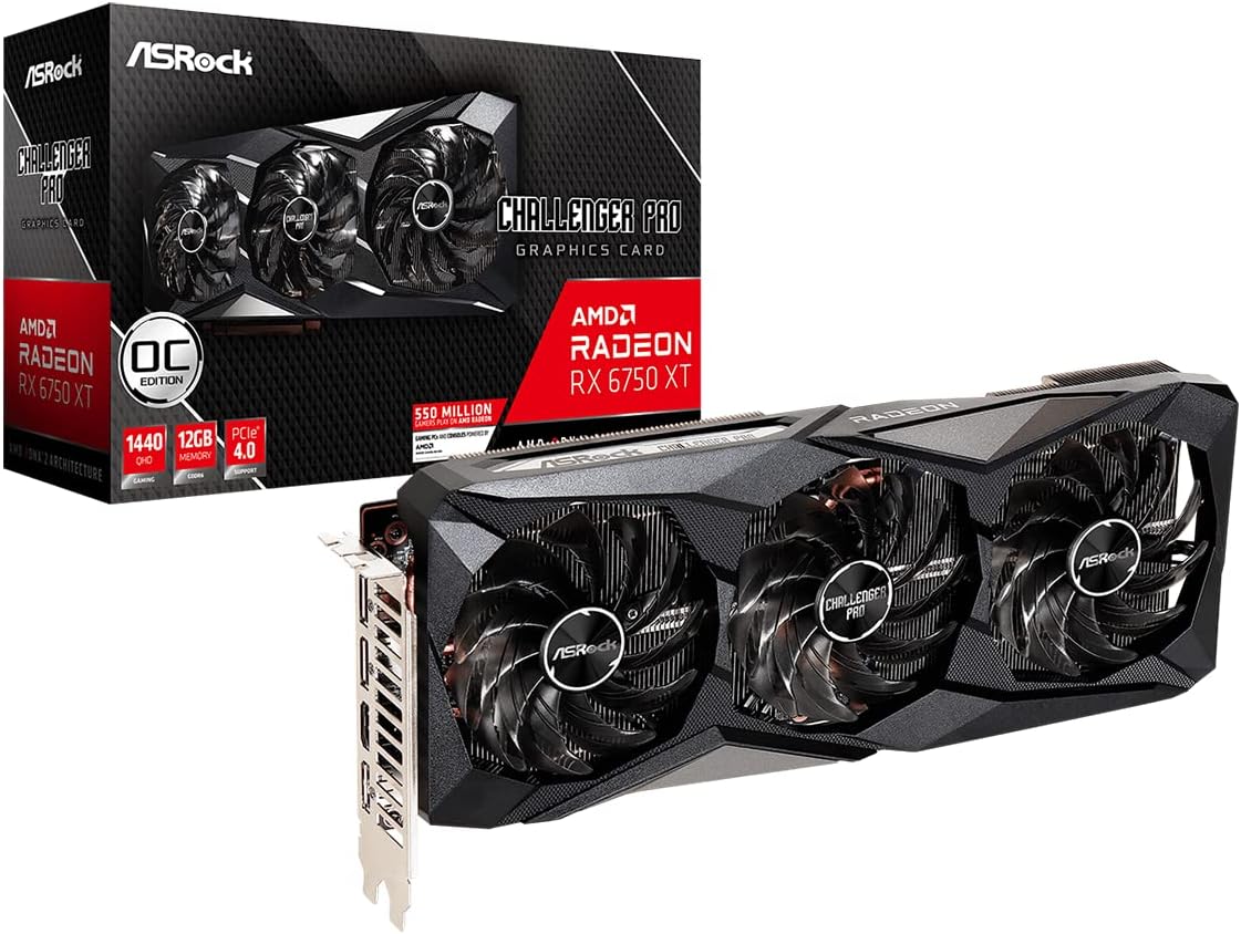ASRock AMD Radeon RX 6750 XT Challenger Pro 12GB OC GDDR6 192-bit 0dB Silent Cooling Graphics Card 7680 x 4320 DisplayPort HDMI Overclocked 18 Gbps
