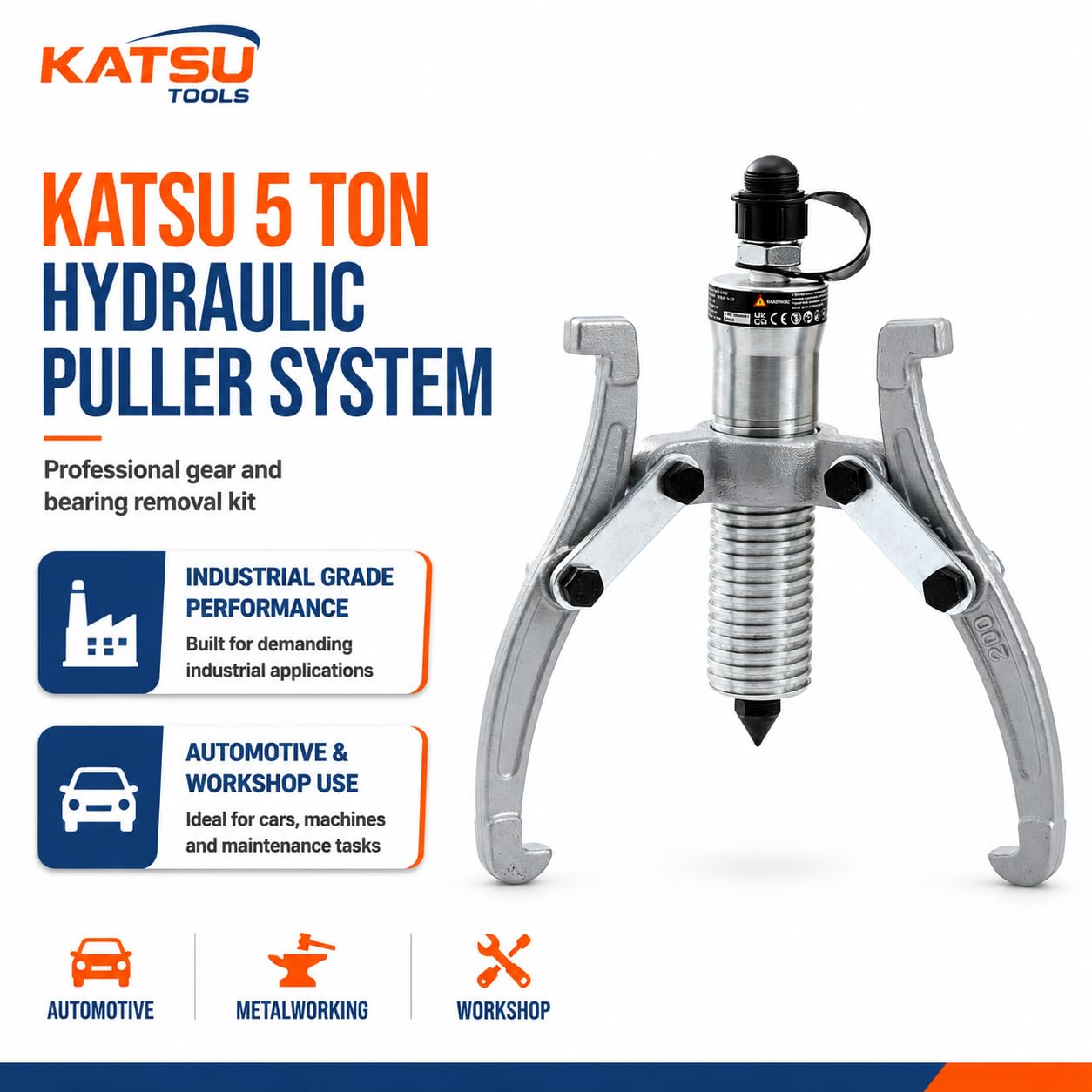 KATSU Estrattore Idraulico per Ingranaggi 5 Ton con Pompa Manuale, Split-Unit Puleggia Idraulica Manuale Estrattore Cuscinetto Mozzo Ruote Seperatore del Motore 450580