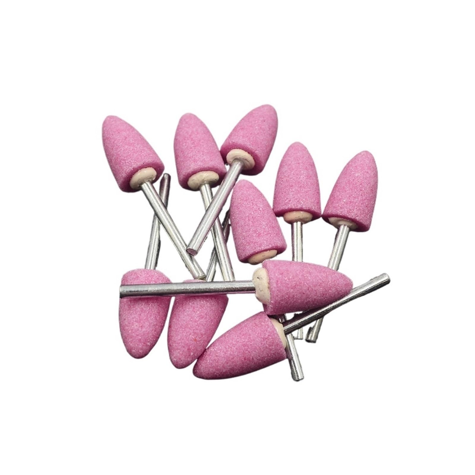 10 pezzi di mole abrasive in ceramica montate su albero da 3 mm for lucidatura di utensili rotanti elettrici a forma di proiettile, rosa
