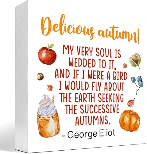 Miniatura 92 de Decoración de escritorio de otoño, Groovy Gobble Gobble Fall Thanksgiving Wood Block Sign Decoración de escritorio, caja de madera rústica de