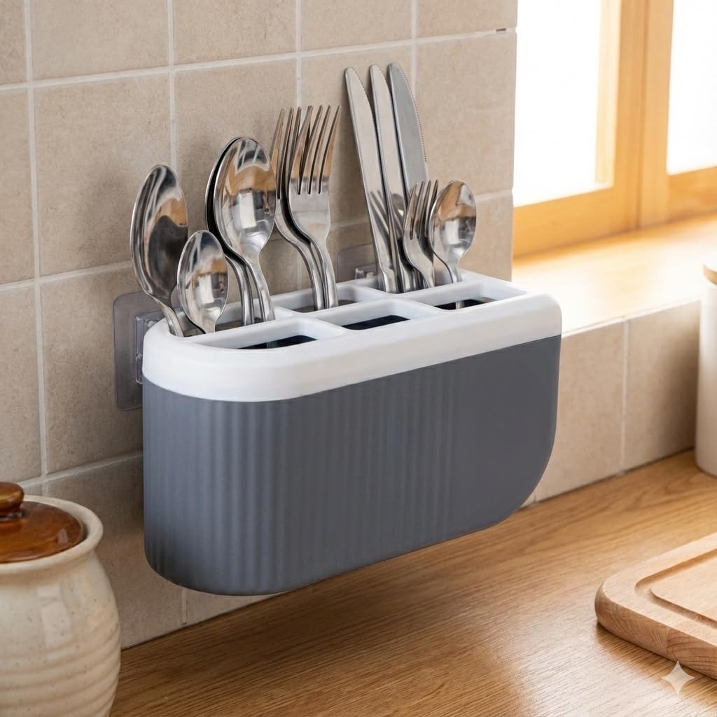 MAGIC SPOON Wall Mounted Cutlery Holder, 6 Section Self Draining Kitchen Organizer for Spoons, Knives, Forks, Chopsticks & Utensils, ABS Plastic Cutlery Stand for Kitchen & Dining Table, Home Storage-picture-17