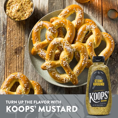 Image of Koops' Stone Ground Mustard - Old-Fashioned Mustard, Gluten-Free, Kosher, Non-GMO, Made in the USA, From Quality Seeds, Robust and Coarse Flavor, Pack of 12
