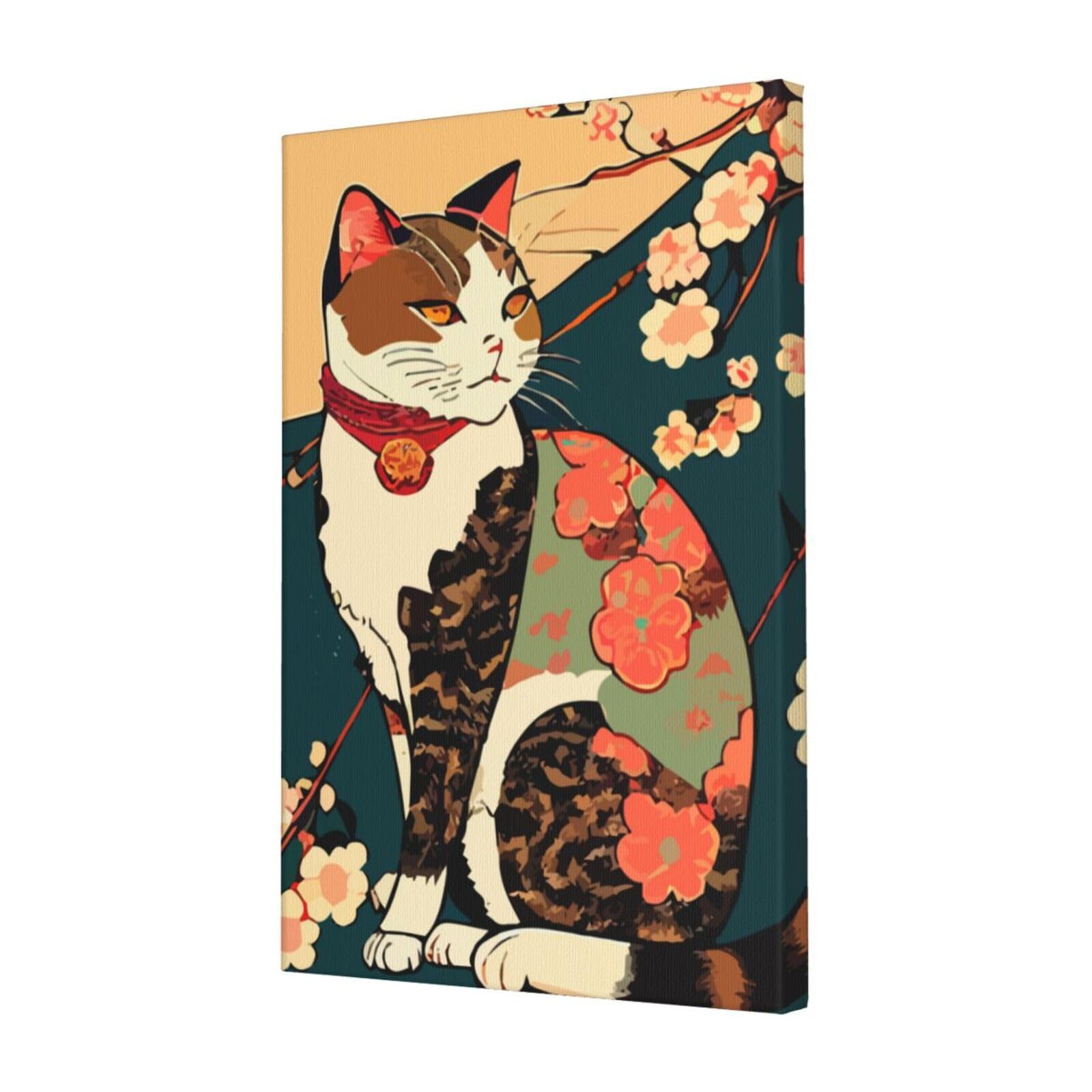 Amazon.co.jp: かわいい 猫 和風 桜 浮世絵 ポスター アートパネル