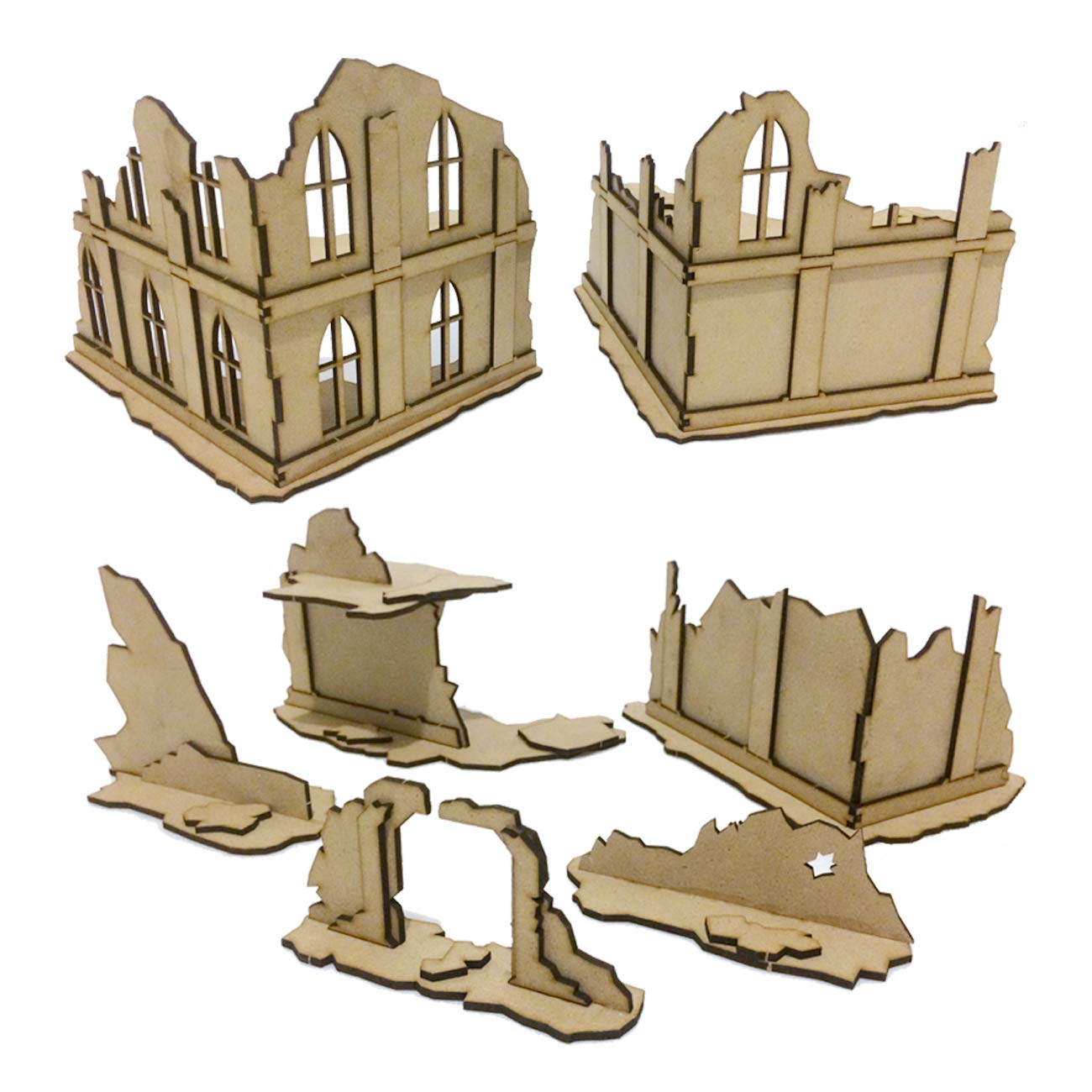 Urban Ruins 01 - Set di Elementi scenici di Città in rovina per Miniature in Scala 28mm/35mm - Tabletop Miniatures wargame 3D Scenery Terrain - MDF 3mm