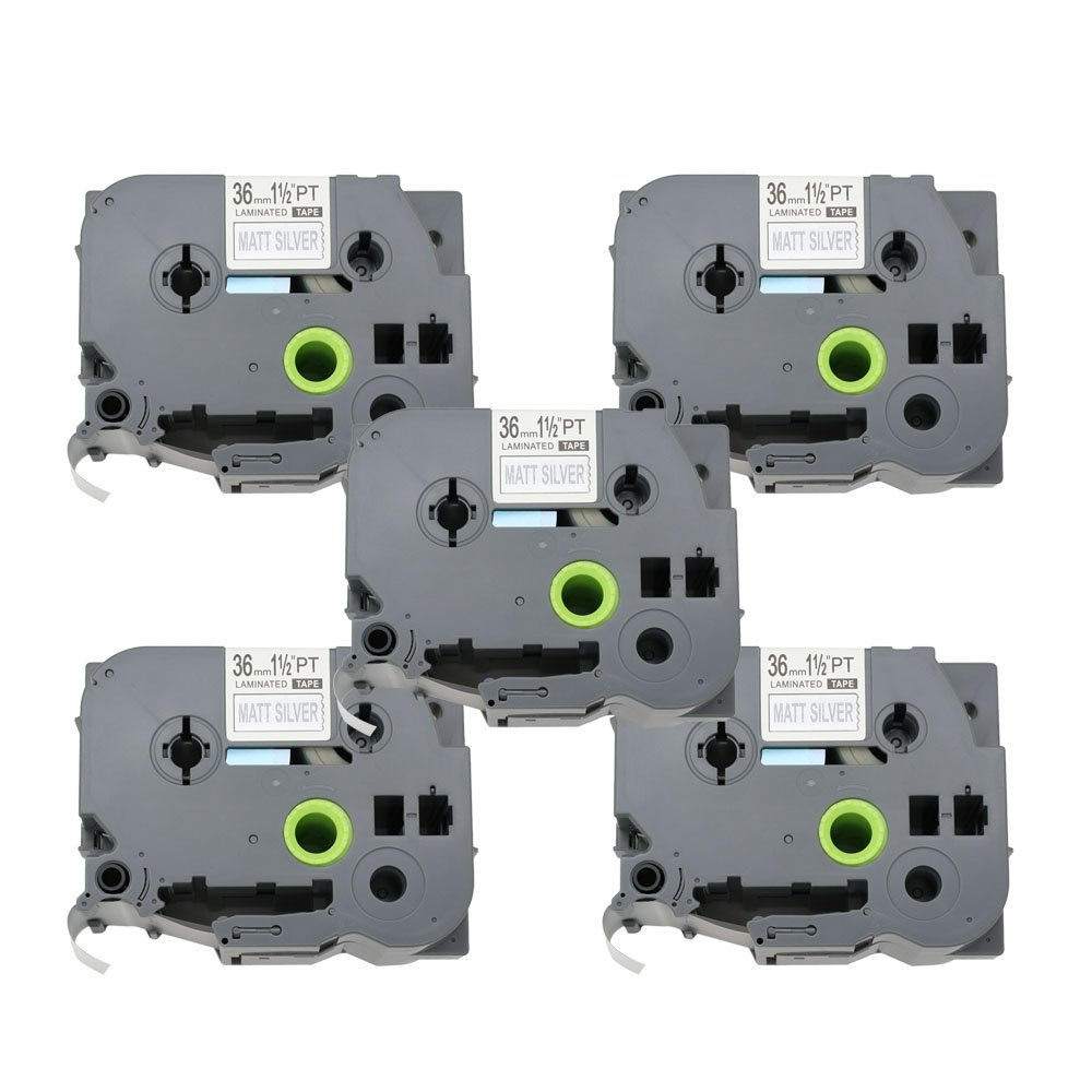 BROVACS 5 Pack Black on Matt Silver Label Tape Compatible for Brother P-Touch TZ M961 TZe M961 36mm 1 1/2" OPA1196Mx5