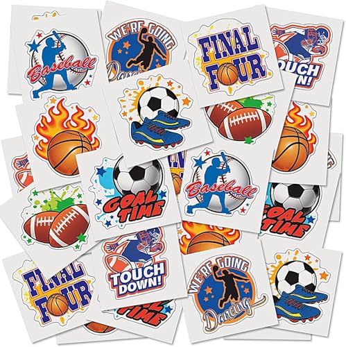 ArtCreativity Sports Individual Pre-Cut Temporary Tattoos for Kids - Pack of 144 Kids Sport Tattoos Non-Toxic 2 Inch - Soccer, Baseball, Football, Basketball Party Favors and Goodie Bag Stuffers