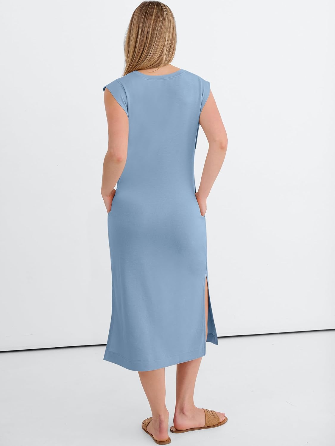 ANRABESS Womens Summer Casual Midi Dress Sleeveless Crewneck Loose Split Wrinkle-Free Beach Travel Vacation Long Sundress - Image 5