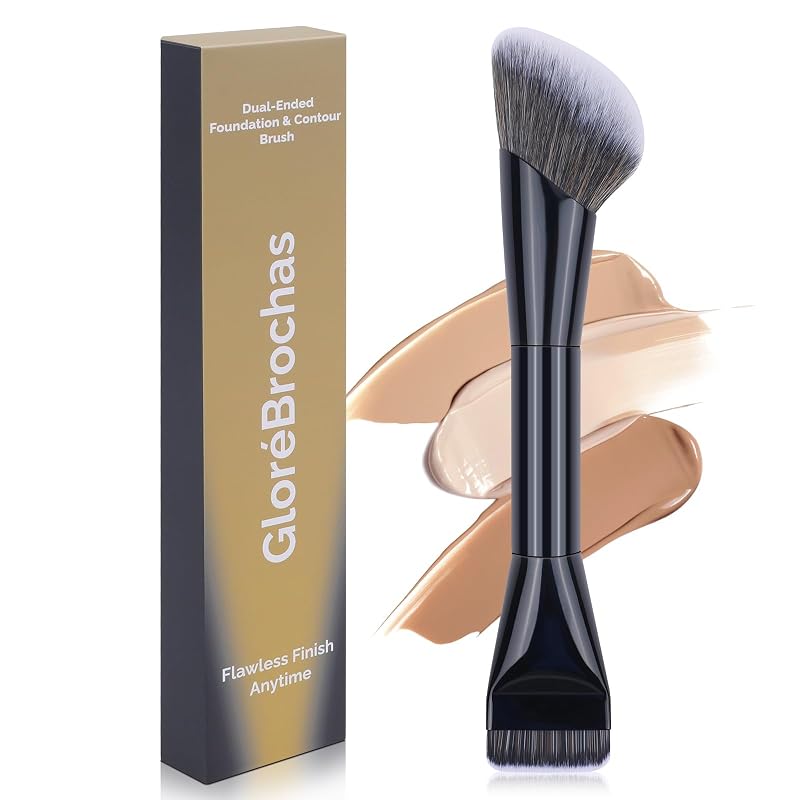 Pincel de maquiagem dupla face GloréBrochas para base e contorno, preto