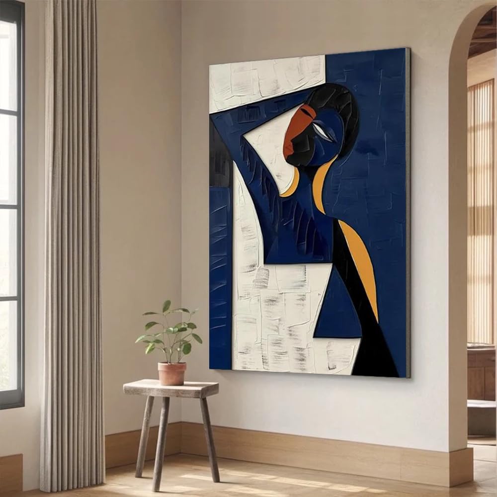 awitufhgp Black and White Blue and Yellow Woman Mural Big Landscape Pattern, Modern Home Aesthetics, for Living Room, Office, Bedroom(35x45cm/14x22in(WxH)/No frame)