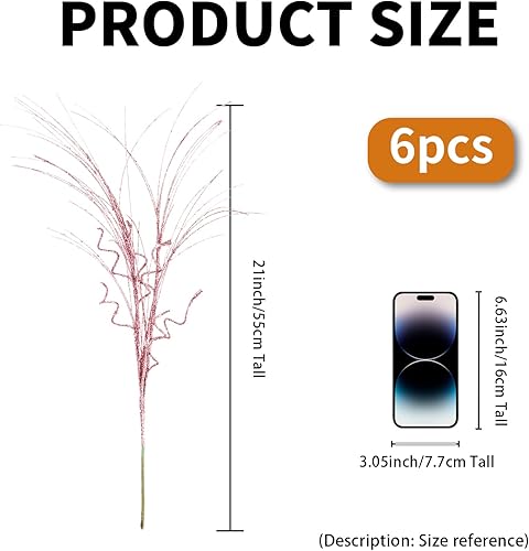 Miniatura 4 de 6 piezas de adornos de ramas de Navidad con purpurina de 21.6 pulgadas, palitos decorativos con purpurina para ramas rizadas, púas para rociadores