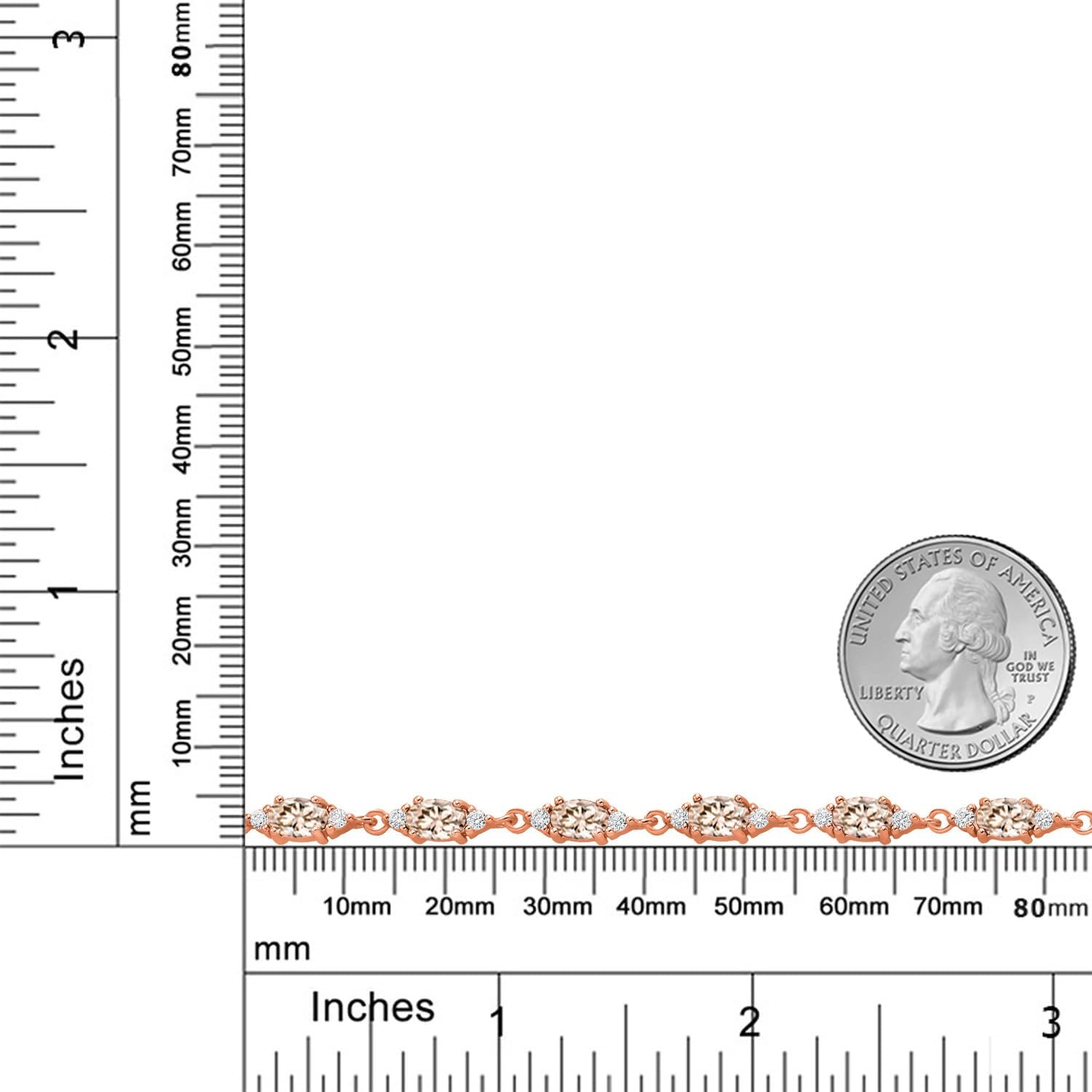 Gem Stone King 18K Rose Gold Plated Silver Peach Morganite and White Moissanite Tennis Bracelet For Women (6.91 Cttw, Gemstone Birthstone, Oval 6X4MM, 6.5, 7, 7.5 Inch) - Image 4