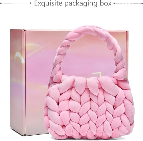 Miniatura 6 de Bolsas de mano tejidas a mano para mujer, bolso de hombro de punto de hilo grueso, bolso trenzado hecho a mano