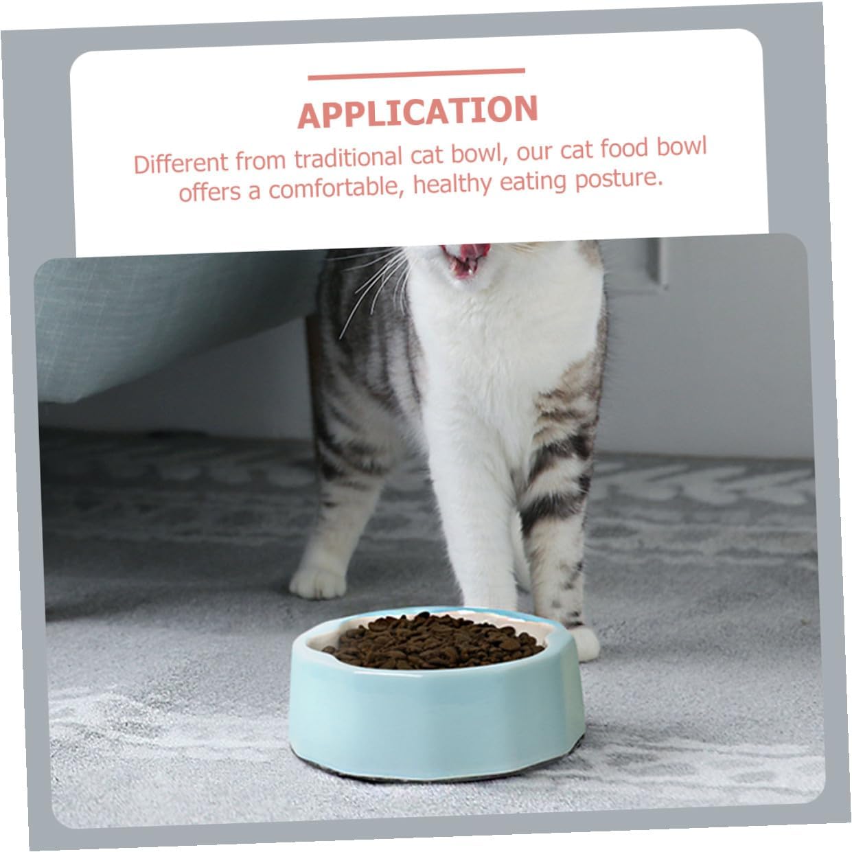 VANZACK Slanted Blue Ceramic Pet Bowl with Cute Animal Paw Print, Tilted Cat and Dog Feeding Dish for Small Pets, Sturdy Food Container for Indoor Use