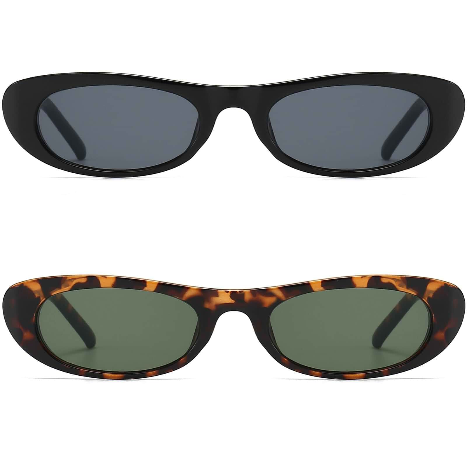 Elongated Narrow Cat Eye Sunglasses for Women 90s Small Oval Shades Fashion Narrow Frame,UV400 Protection,Black Tortoise Retro Sunnies,Ideal for Street Style,Travel,Daily Wear