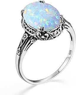 6CT White Opal Ring Sterling Silver Rings For Women Floral Edwardian Ant...