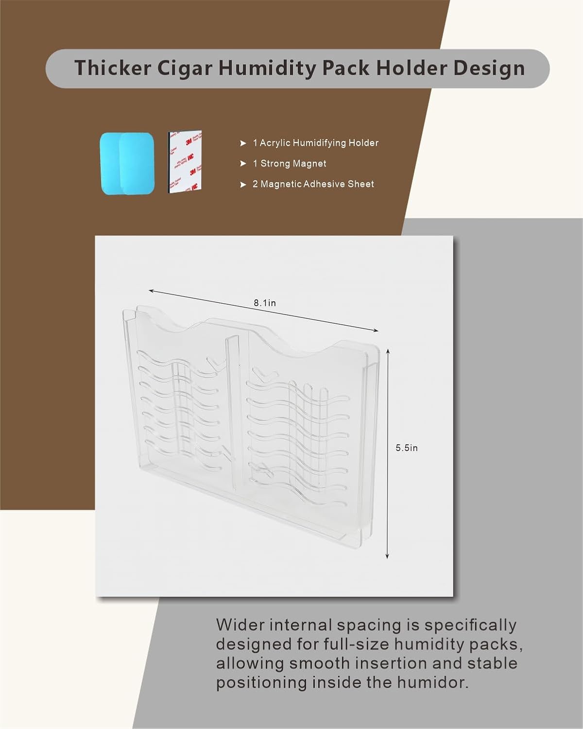 Humidity Pack Holder Compatible with Boveda Size 60 & 40 – Clear Acrylic Holder for Magnetic & Reusable Adhesive Mount, Space-Saving Humidor Organizer (Not Included)