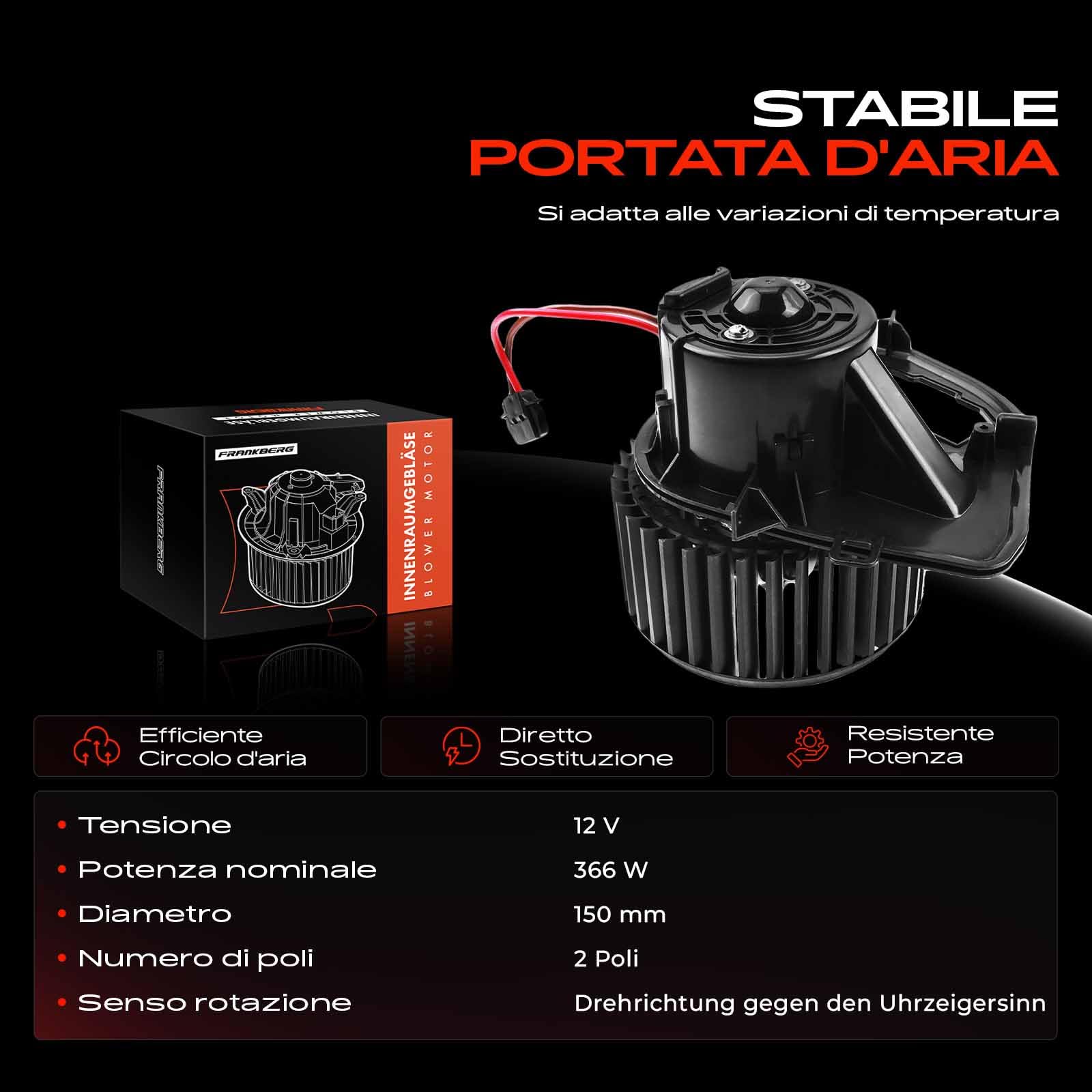 Frankberg Motore del ventilatore Ventilatore del riscaldamento Compatibile con Golf VI 5K1 Golf V 1K1 Golf Plus 521 5M1 Golf VI Variante AJ5 Yeti 5L Replace# 1K1820015C