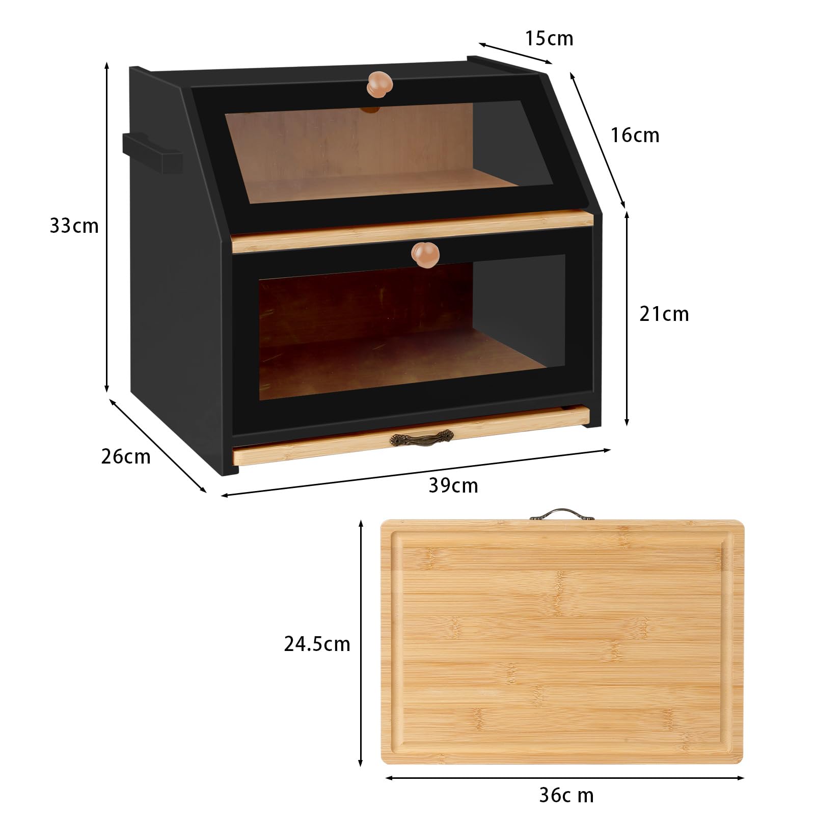 OHMG Boîte à Pain Bambou 2- Couche Countertop Boîte à Pain en Bois de Bambou pour Cuisine, Huche à pain,Nature,pour le stockage du pain,26 * 39 * 32.5cm