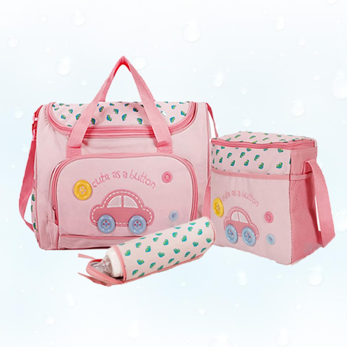 UPKOCH Wickeltaschen Satz 4-in-1 mit Großem Fassungsvermögen Rosa | Oxford Gewebe, Pvc Futter, Verstellbarer Schultergurt, Satz mit Großer Tasche, Kleiner Tasche, Flasche