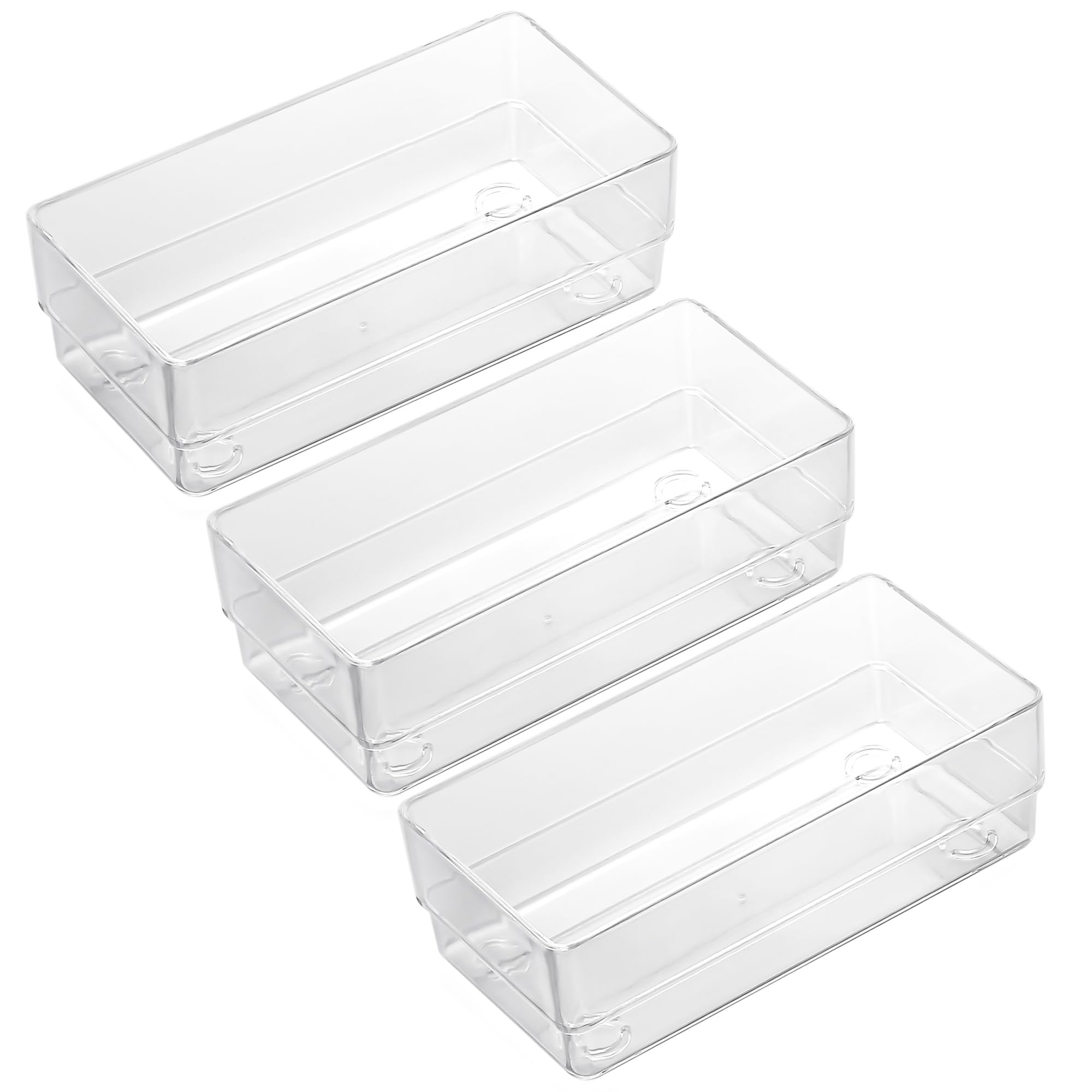 LotFancy Clear Drawer Organizers, 6'' x 3'' x 2'', Set of 3, Drawer Organizer Trays for Desk, Plastic Storage Bins for Bathroom, Makeup, Utensils,