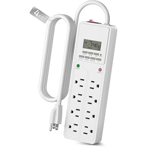 BN-LINK 8 Outlet Surge Protector with 7-Day Digital Timer (4 Outlets Timed, 4 Outlets Always On) - White