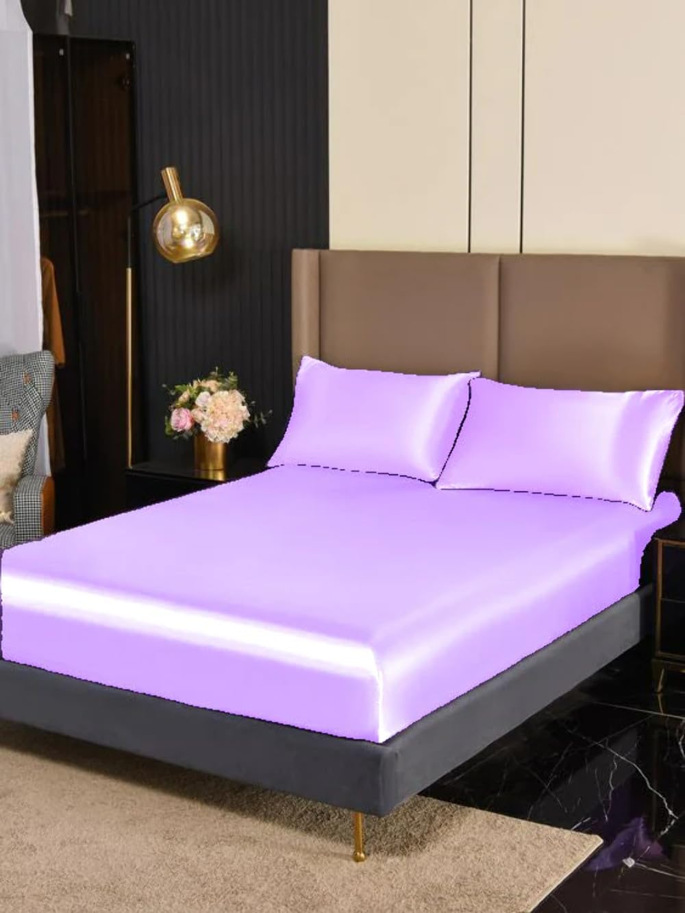 FabricFactory Juego de sábanas de satén modal color marrón, tamaño California King (183 x 213 cm)