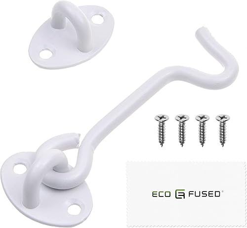 Miniatura 2 de Eco-Fused Gancho y pestillo de ojo resistente de 4 pulgadas, 1 cerradura de puerta de granero (blanco), 4 tornillos de montaje, ganchos de acero