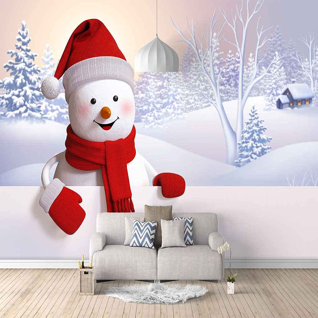 Papier peint Noël 3D pour chambre d'enfants et fond TV ambiance magique hiver