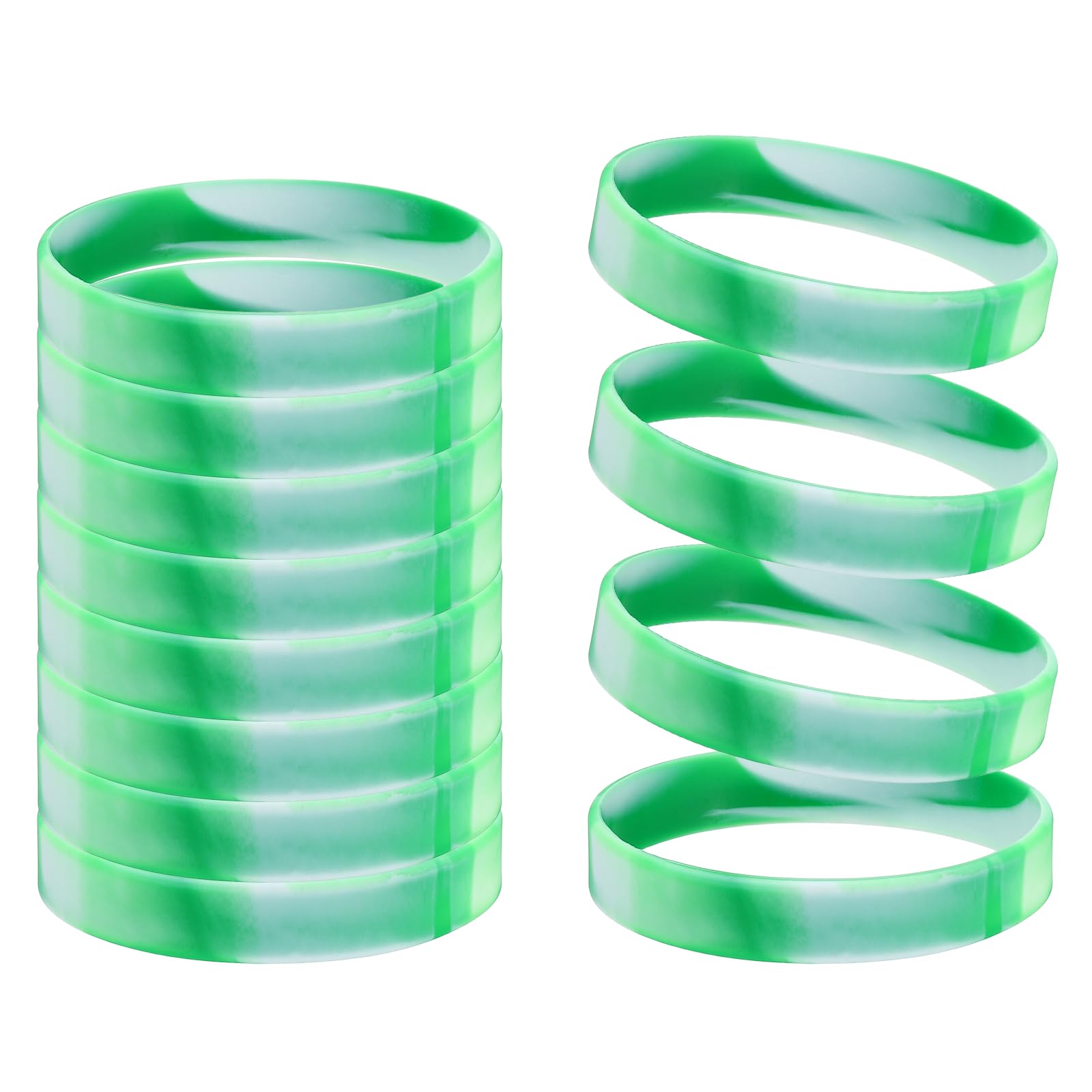 YELARXI Color Pattern Rubber Bracelets Wristbands, Silicone Bracelets Wristbands for Adults Wrist Band 12 Pcs & Mixed Green White-Fitting for Both Men and Women