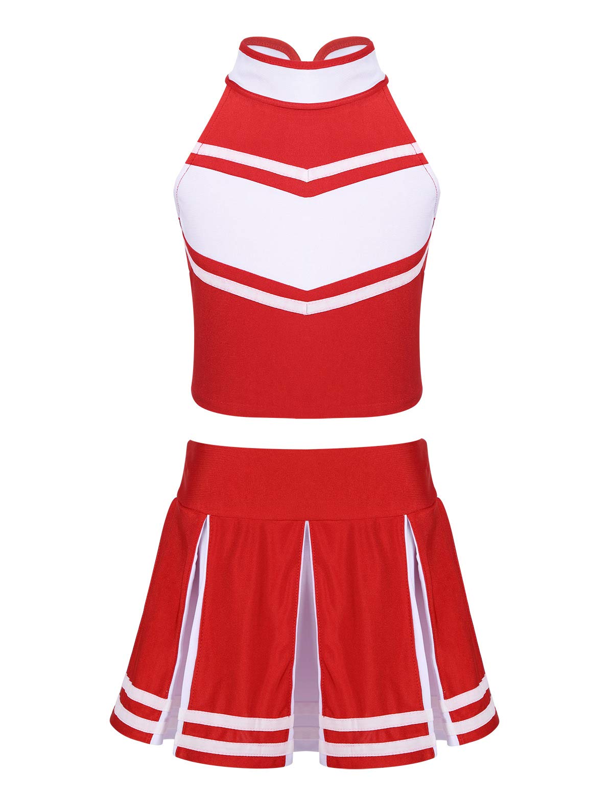 inlzdz Disfraz de Animadora Niñas Uniforme High School Musical Vestido de Animadora Traje de Porrista Azul/Rojo Conjunto de Danza Ropa de Fiesta Actuación Competencia