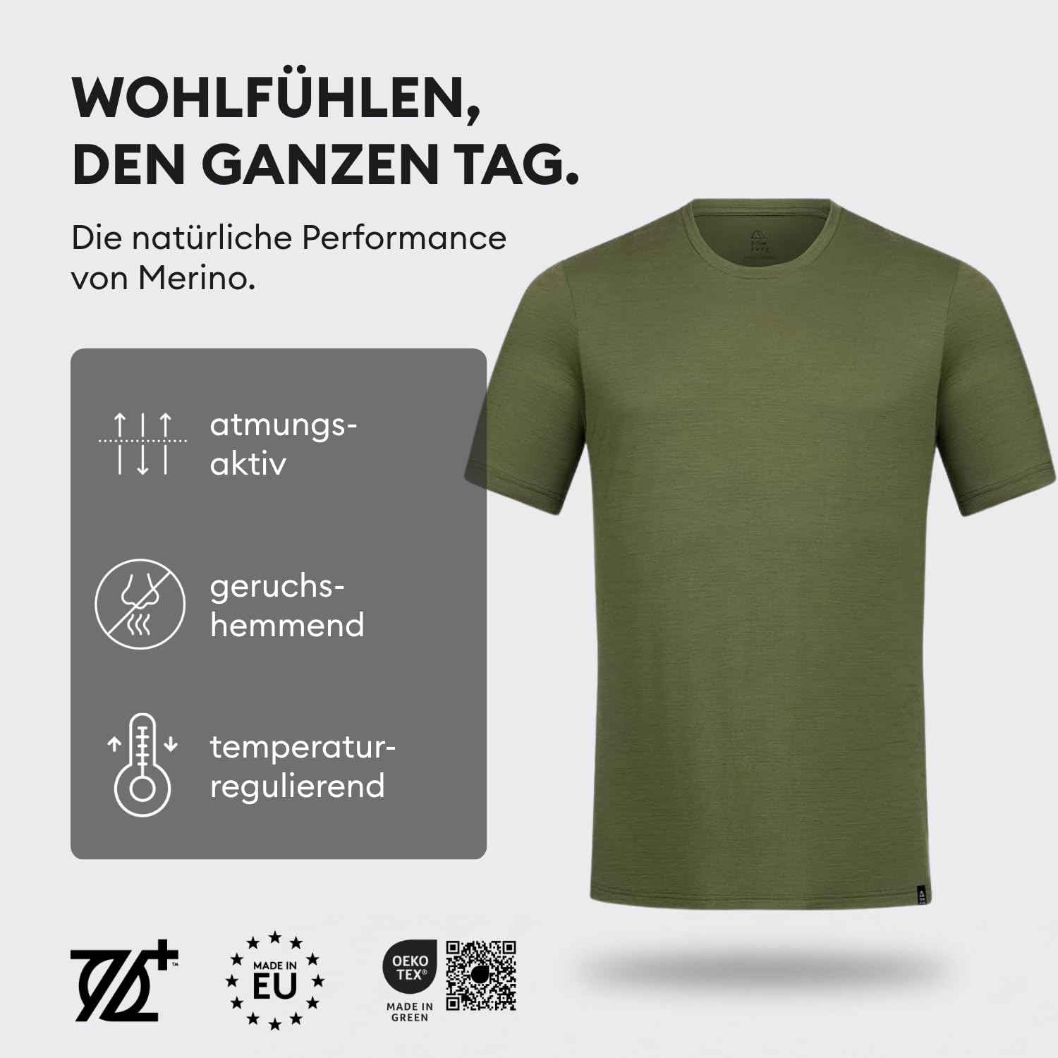 Premium Merino T-Shirt Slim Fit - Oeko-TEX® Zertifiziert - 100% Merinowolle Herren Kurzarm Shirt - feuchtigkeitsregulierend, atmungsaktiv, geruchshemmend – Made in Europe