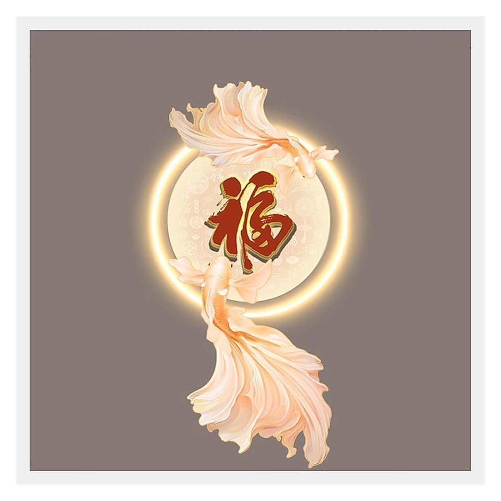 Granestner Chinese Style LED Wall Art Sculpture Painting with Remote Control, Luminous Lotus Koi Mural for Entrance and Corridor Decor