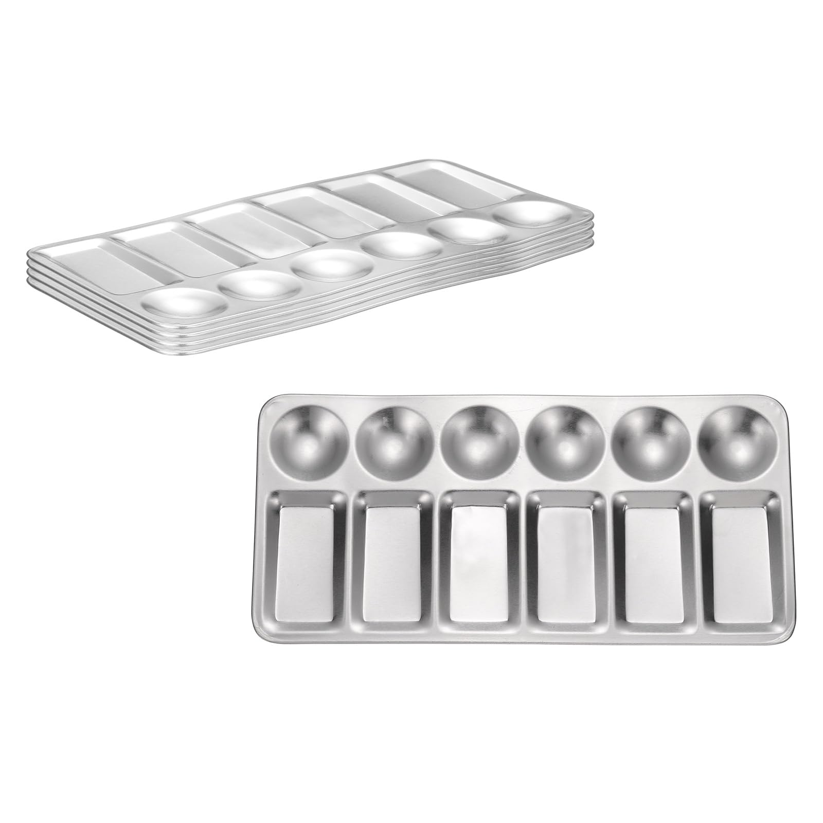 sourcing map Aluminum Paint Tray Palette, 12 Well Rectangular Paint Mixing Pallet Metal Palette Painting Tray for Acrylic Oil Watercolor Artist Class DIY Paint Party Supplies(Silver, Pack of 5)