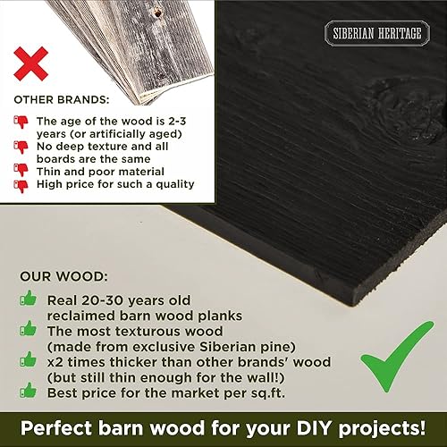 Miniatura 4 de Tablas Shiplap para pared Tablones de madera recuperada para decoración de granja 12 tablones de madera de granero pintados de negro – bricolaje