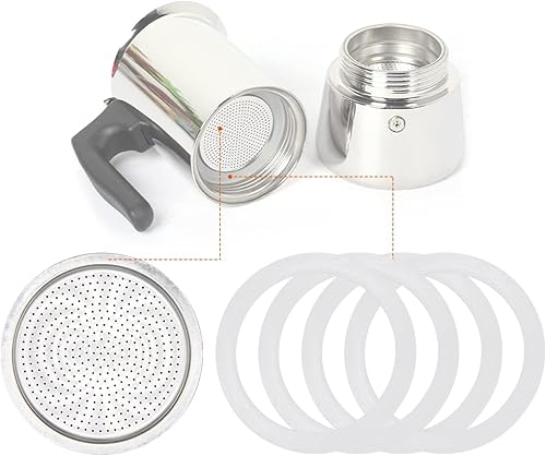 Miniatura 3 de MEFONKOU 4 juntas de sellado de café de goma y 1 filtro de acero inoxidable compatible con Bialetti Moka de aluminio para estufas de cafeteras